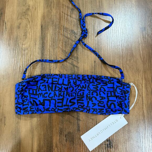 Stella McCartney Graffiti Logo Bandeau Bikini Top Punk Glam Blue Black Small - Picture 2 of 5